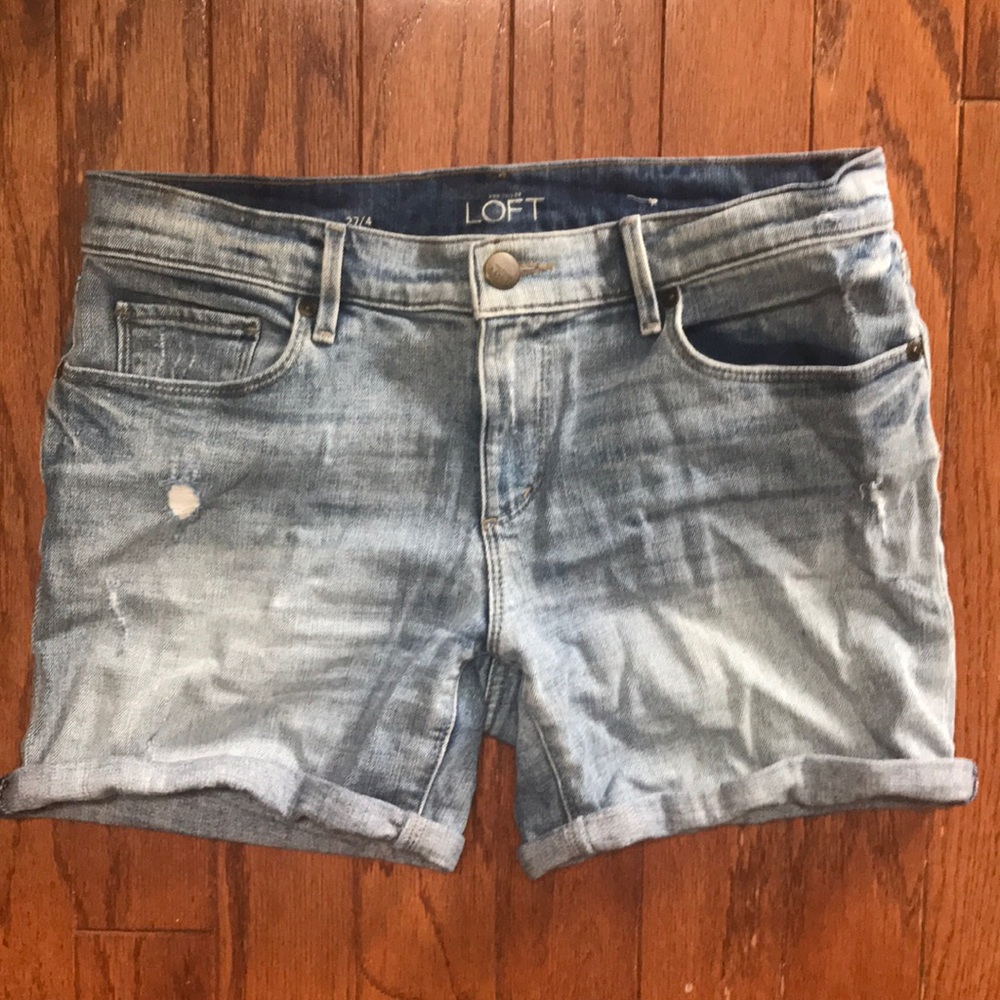 Distressed denim shorts